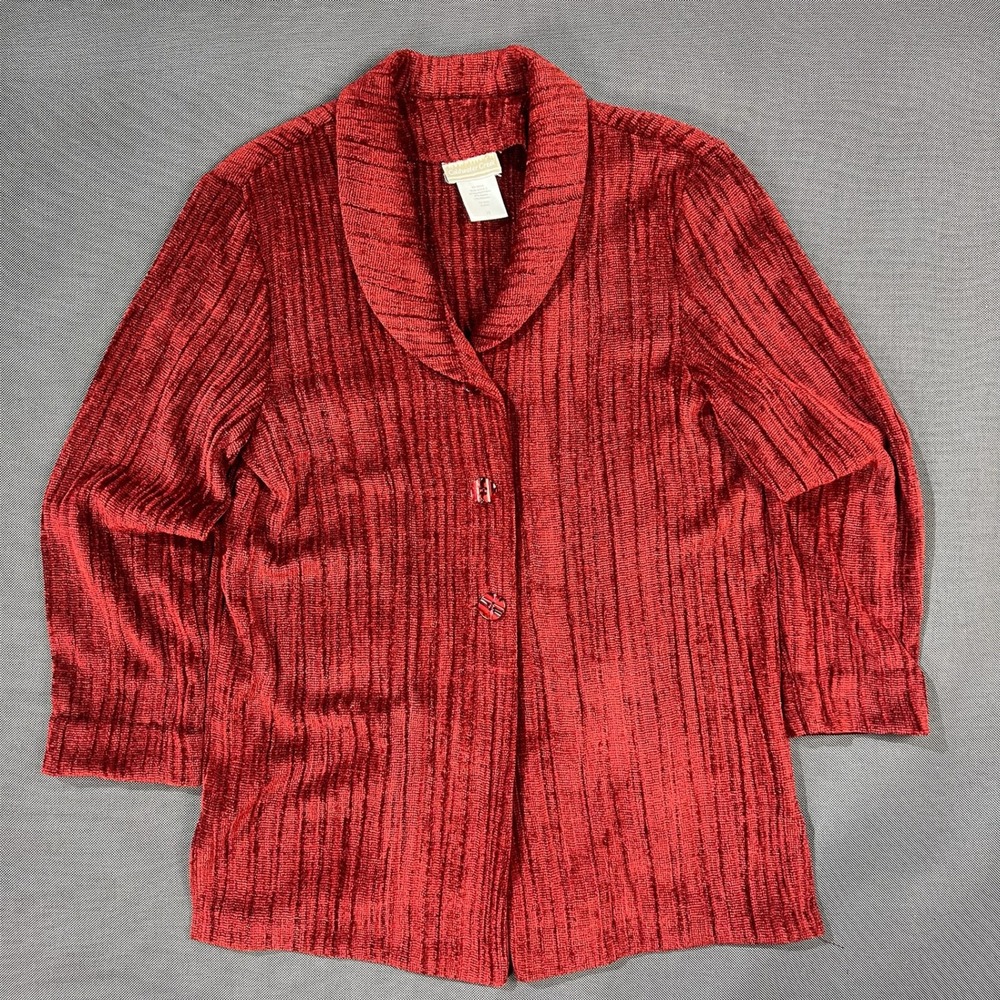 Vintage 90s Coldwater Creek Made in USA Chenille Red Button Up Cardigan Size 10